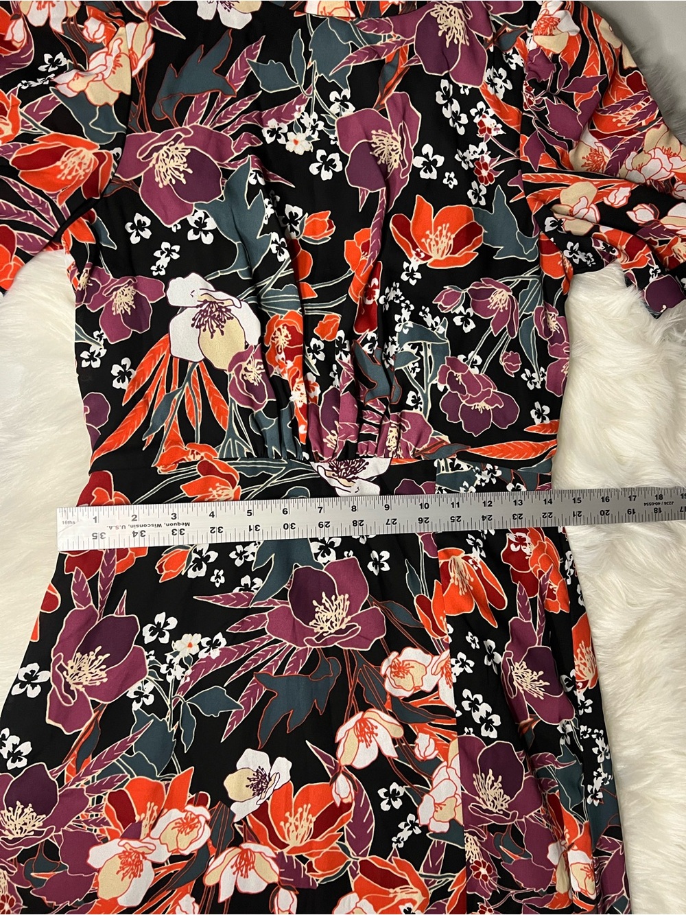Julia Jordan  Puff Sleeve Midi Dress Black with Orange & Purple Floral Print S2 - Picture 9 of 16
